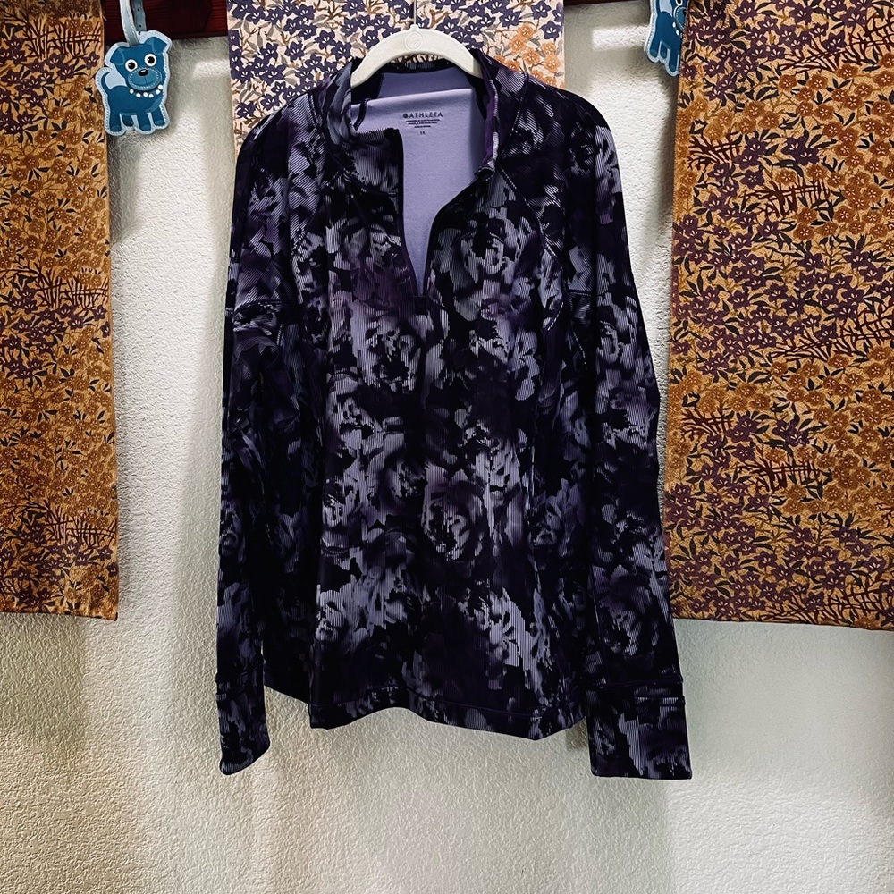 Athleta 1/4 Zip Purple Floral Workout Jacket